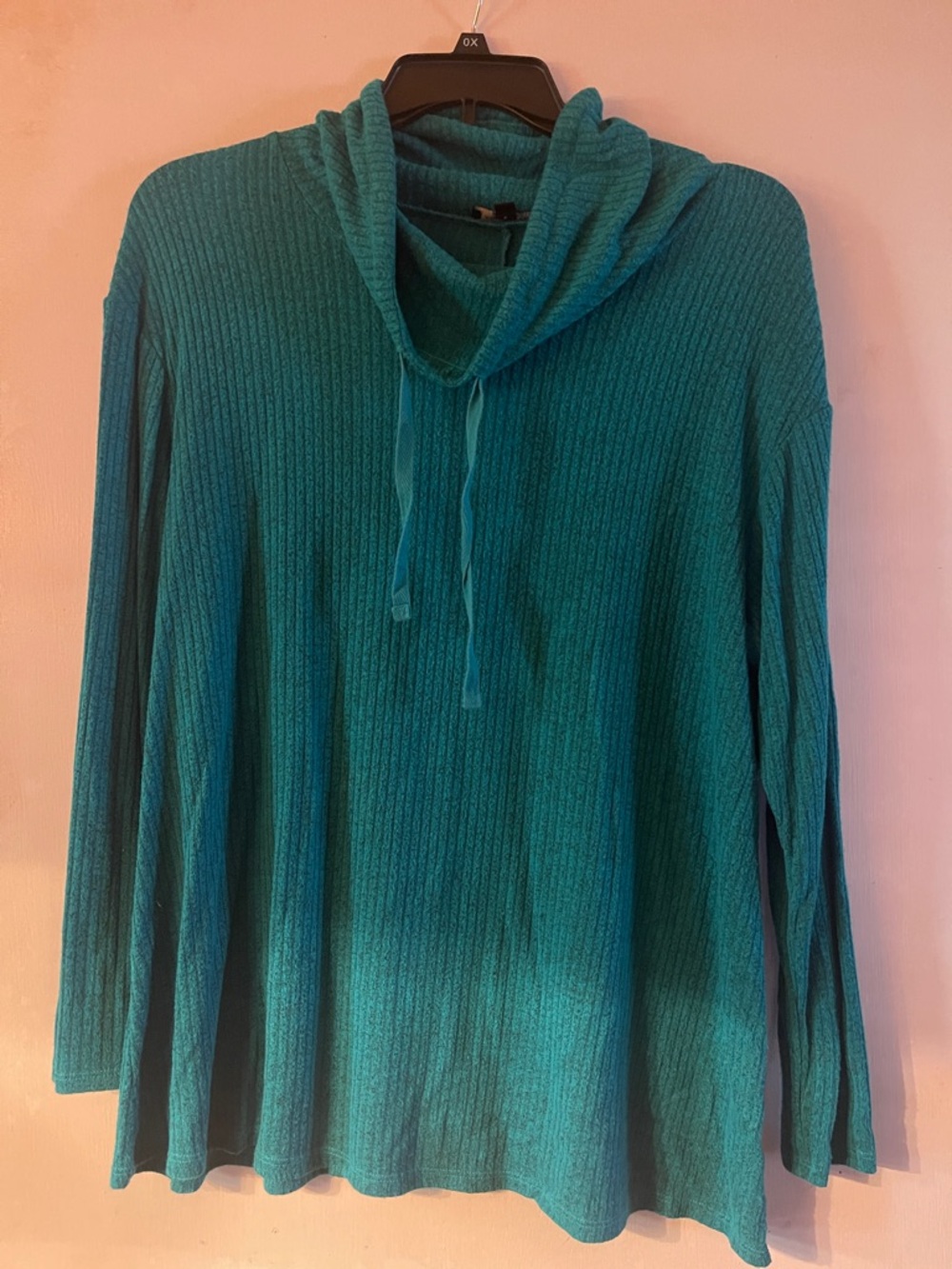 Lane Bryant Teal Ribbed Cowl Neck Long-Sleeve Top
